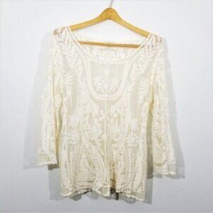 St. Tropez Ivory Lace Sheer Boho Sheer Top
